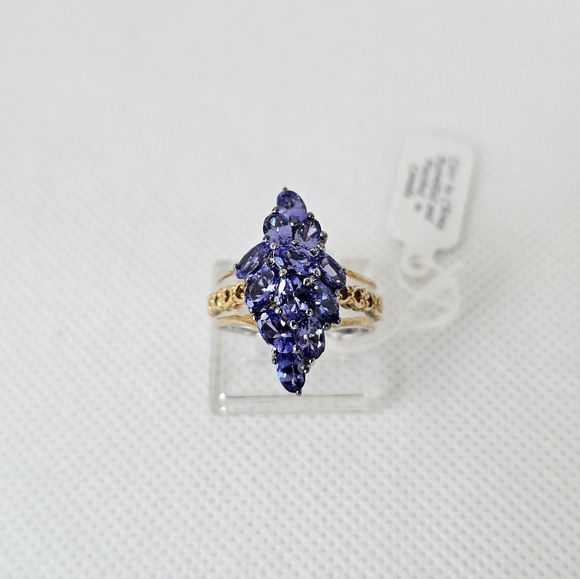 Gems En Vogue Natural Tanzanite Cluster Ring Palladium Sterling Silver 18k Sz 7! - Picture 8 of 9